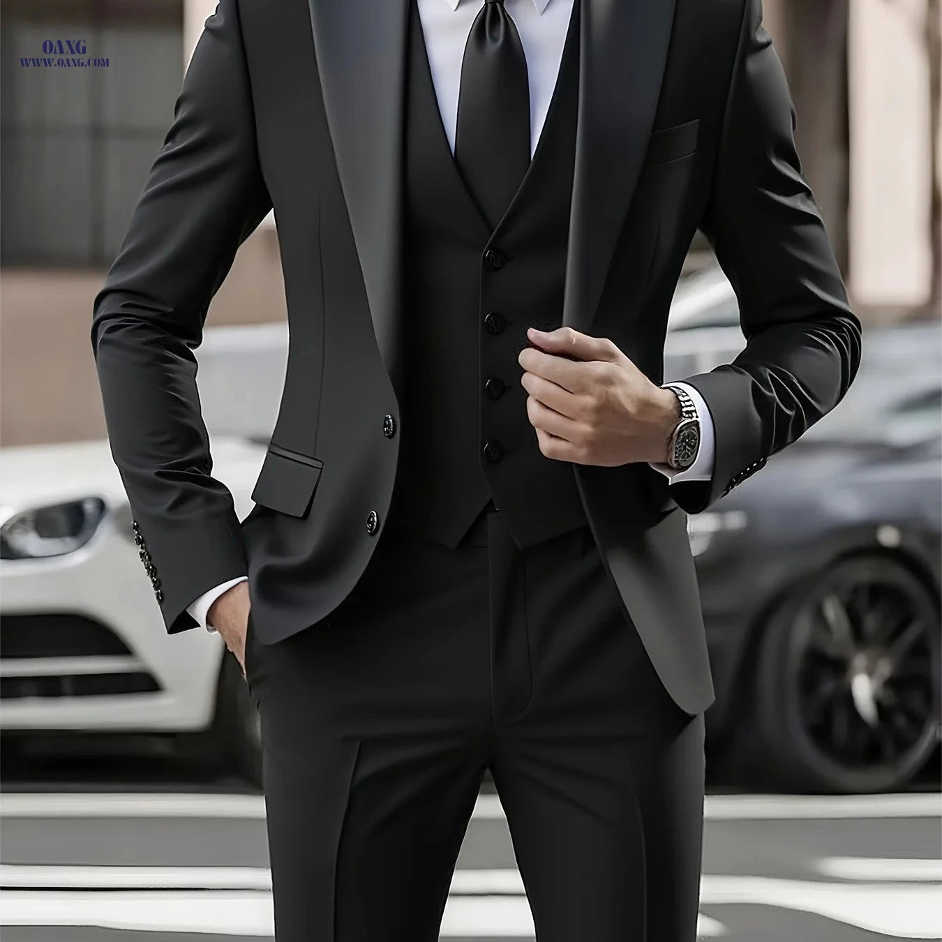 Classic Men's Three-Piece Suit Set - Blazer, Vest & Trousers   OAXG 
