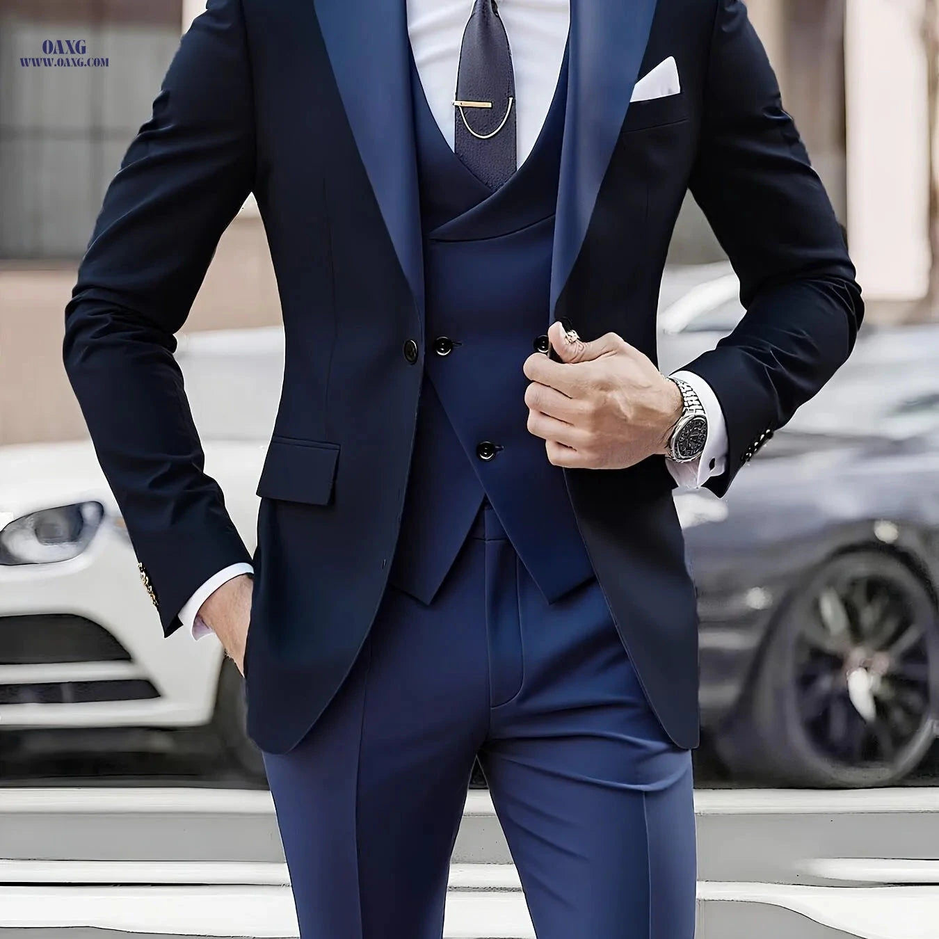 Classic Men's Three-Piece Suit Set - Blazer, Vest & Trousers   OAXG Grey / FR XXS