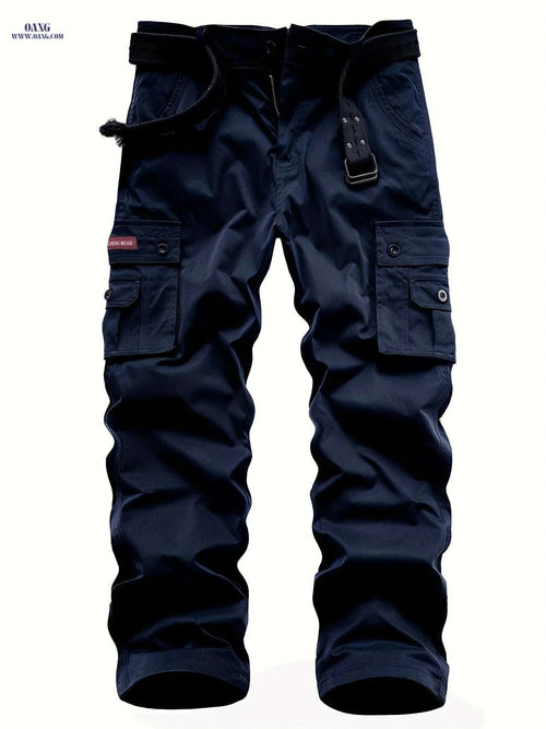 Classic Multi Flap Pocket Cargo Pants - Men’s Loose Fit for Outdoors   OAXG 55 Military Green Trousers / 30