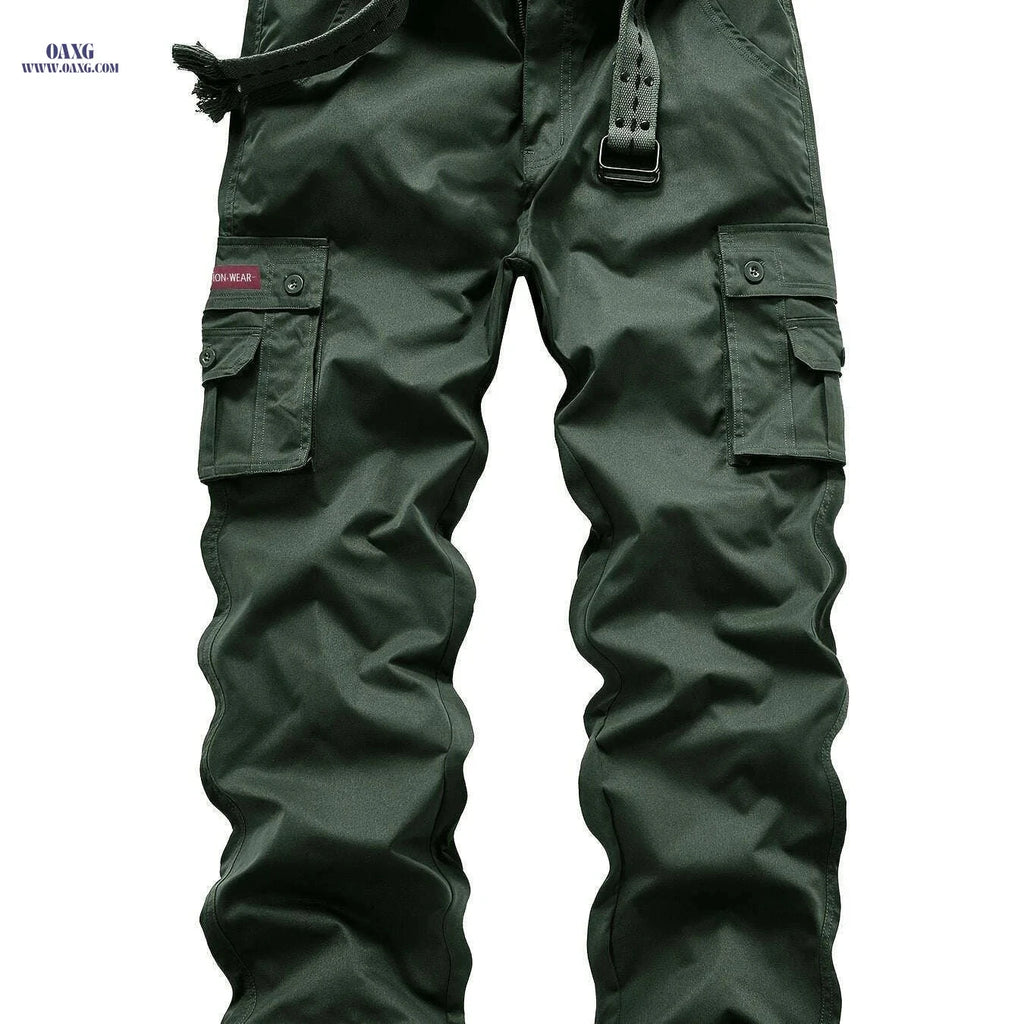 Classic Multi Flap Pocket Cargo Pants - Men’s Loose Fit for Outdoors   OAXG 55 Military Green Trousers / 30