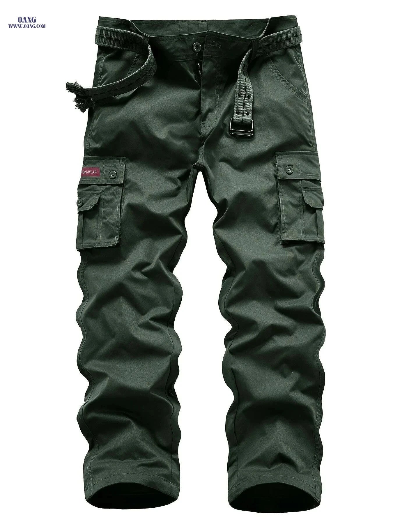 Classic Multi Flap Pocket Cargo Pants - Men’s Loose Fit for Outdoors   OAXG 55 Military Green Trousers / 30