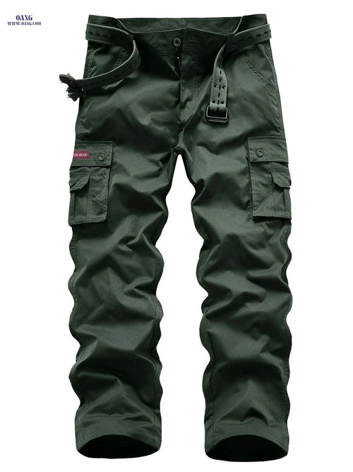 Classic Multi Flap Pocket Cargo Pants - Men’s Loose Fit for Outdoors   OAXG 55 Military Green Trousers / 30