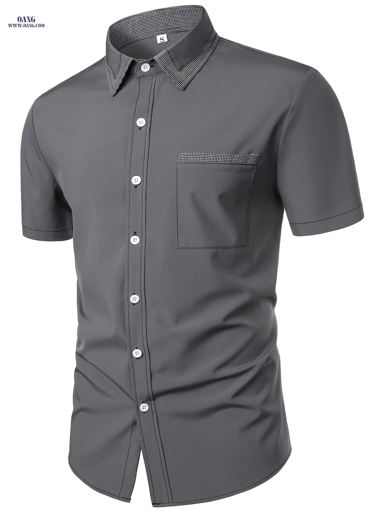 Classic Plaid Collar Men's Casual Shirt - Short Sleeve for Summer   OAXG 