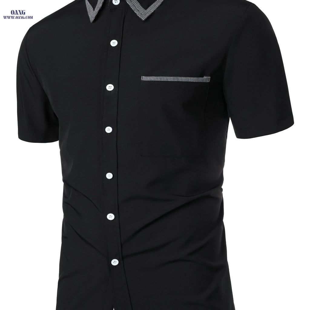 Classic Plaid Collar Men's Casual Shirt - Short Sleeve for Summer   OAXG 