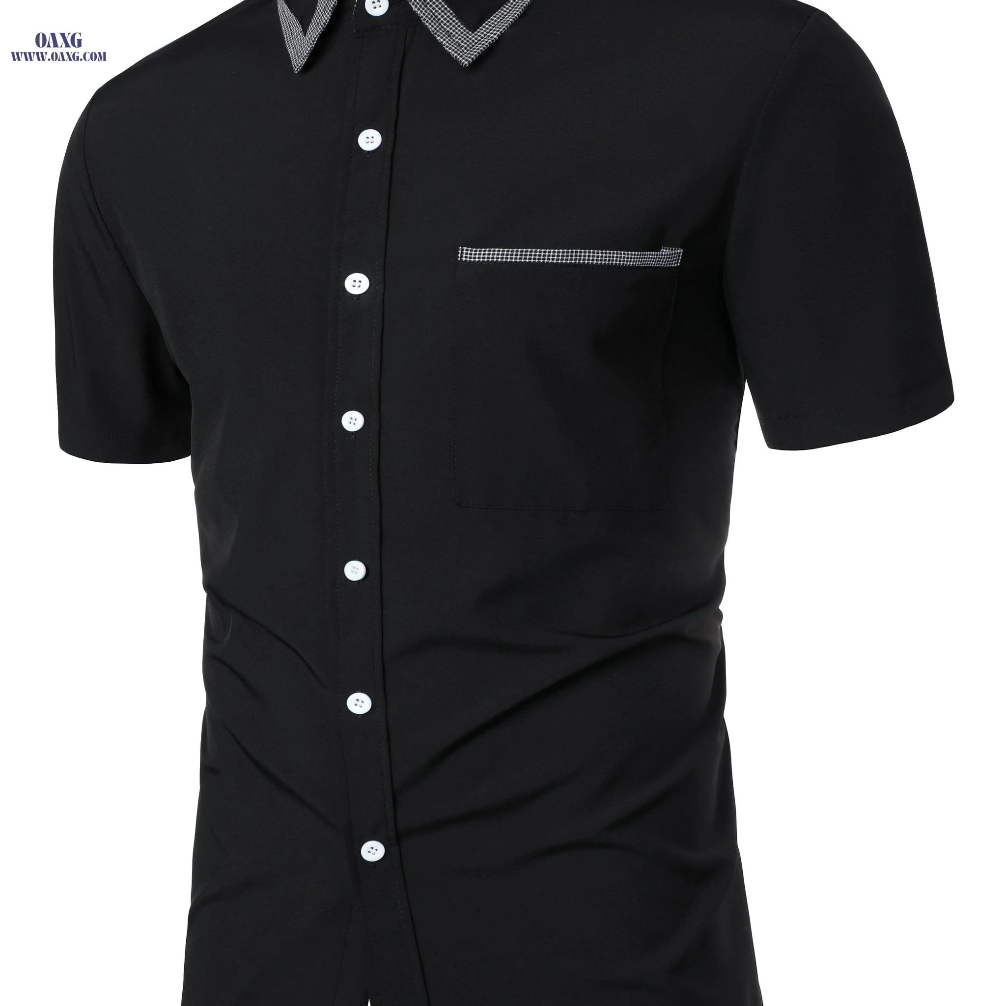 Classic Plaid Collar Men's Casual Shirt - Short Sleeve for Summer   OAXG 
