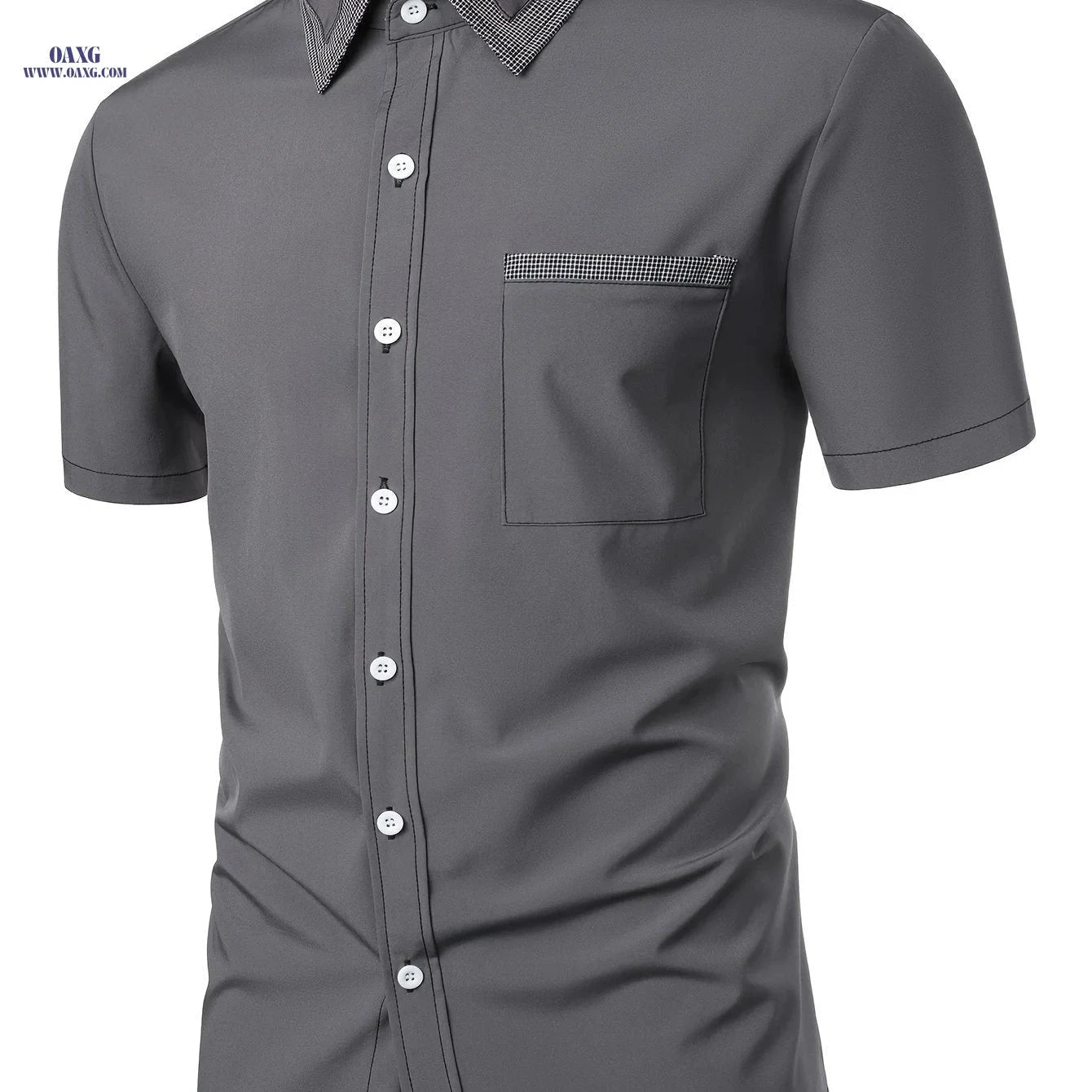 Classic Plaid Collar Men's Casual Shirt - Short Sleeve for Summer   OAXG 