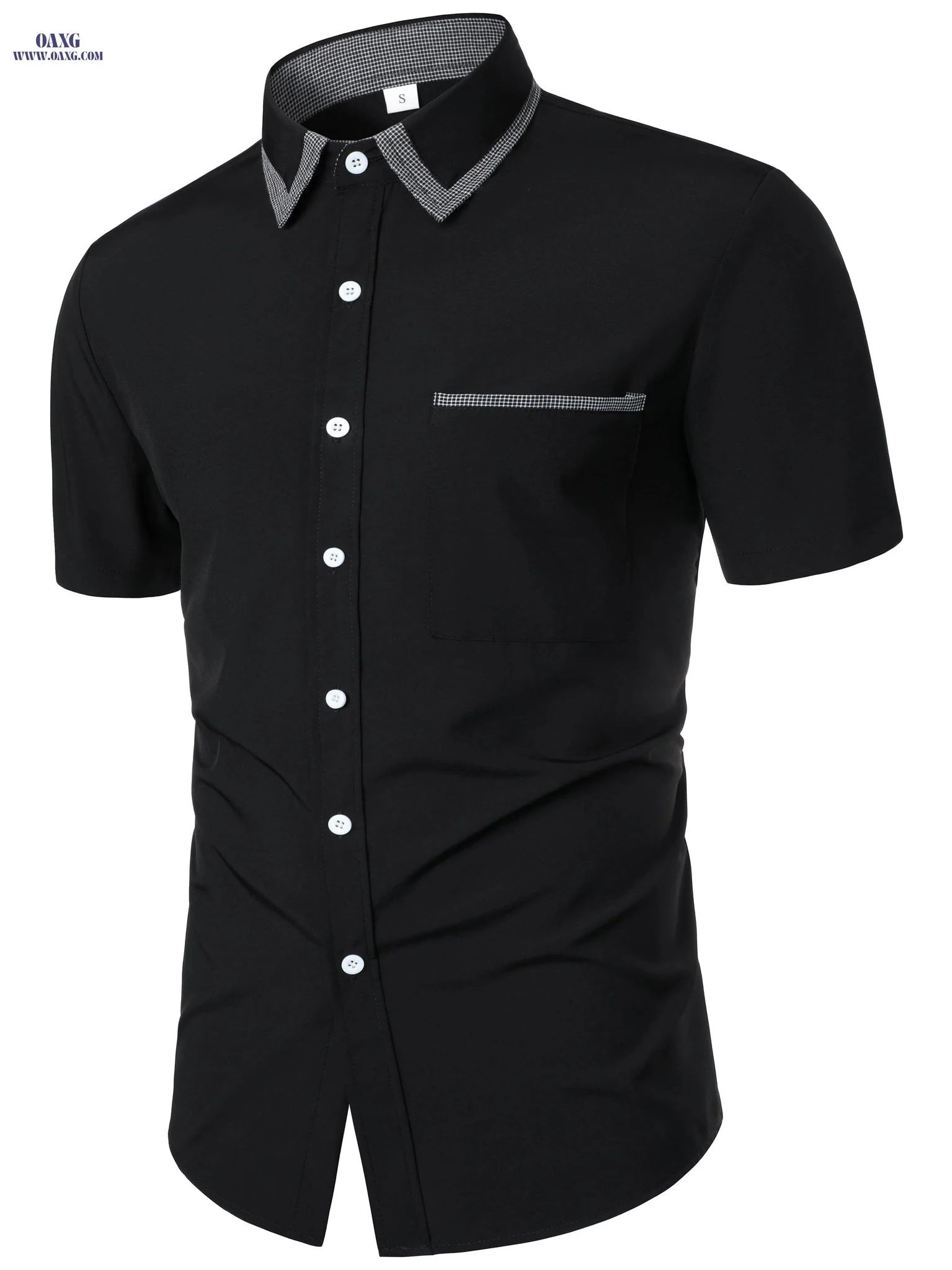 Classic Plaid Collar Men's Casual Shirt - Short Sleeve for Summer   OAXG Black / FR S