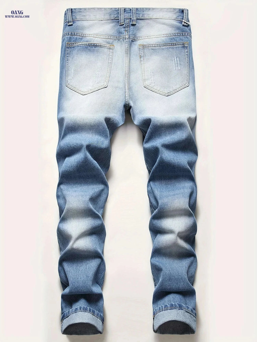 Classic Ripped Men's Denim Jeans - Regular Fit Tapered Leg Style   OAXG Denim Blue / 28