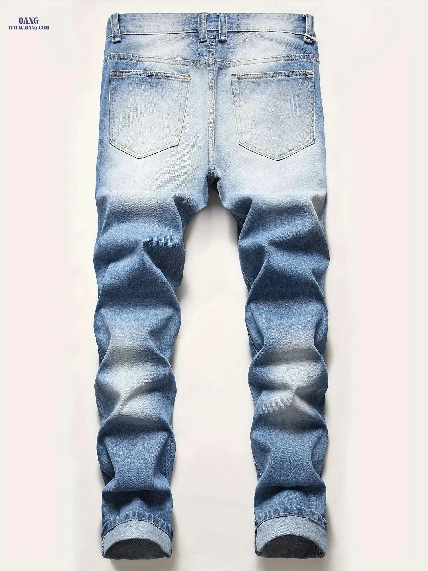 Classic Ripped Men's Denim Jeans - Regular Fit Tapered Leg Style   OAXG Denim Blue / 28