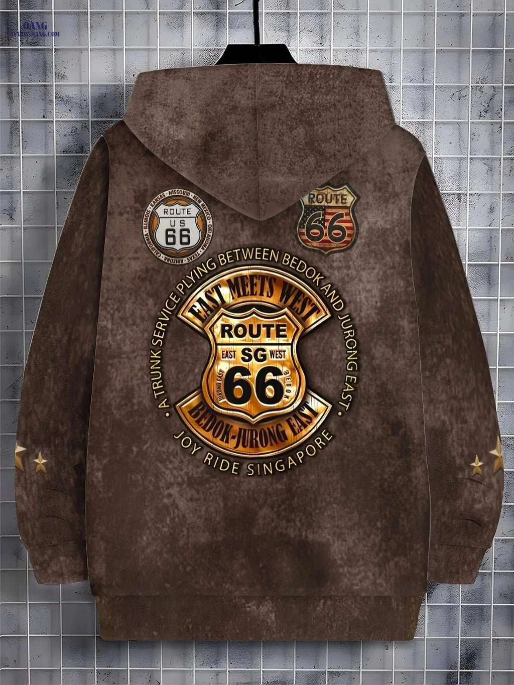 Classic Route 66 Men's Zip-Up Sports Jacket - Hooded for Fall/Winter   OAXG Multicolor / FR M