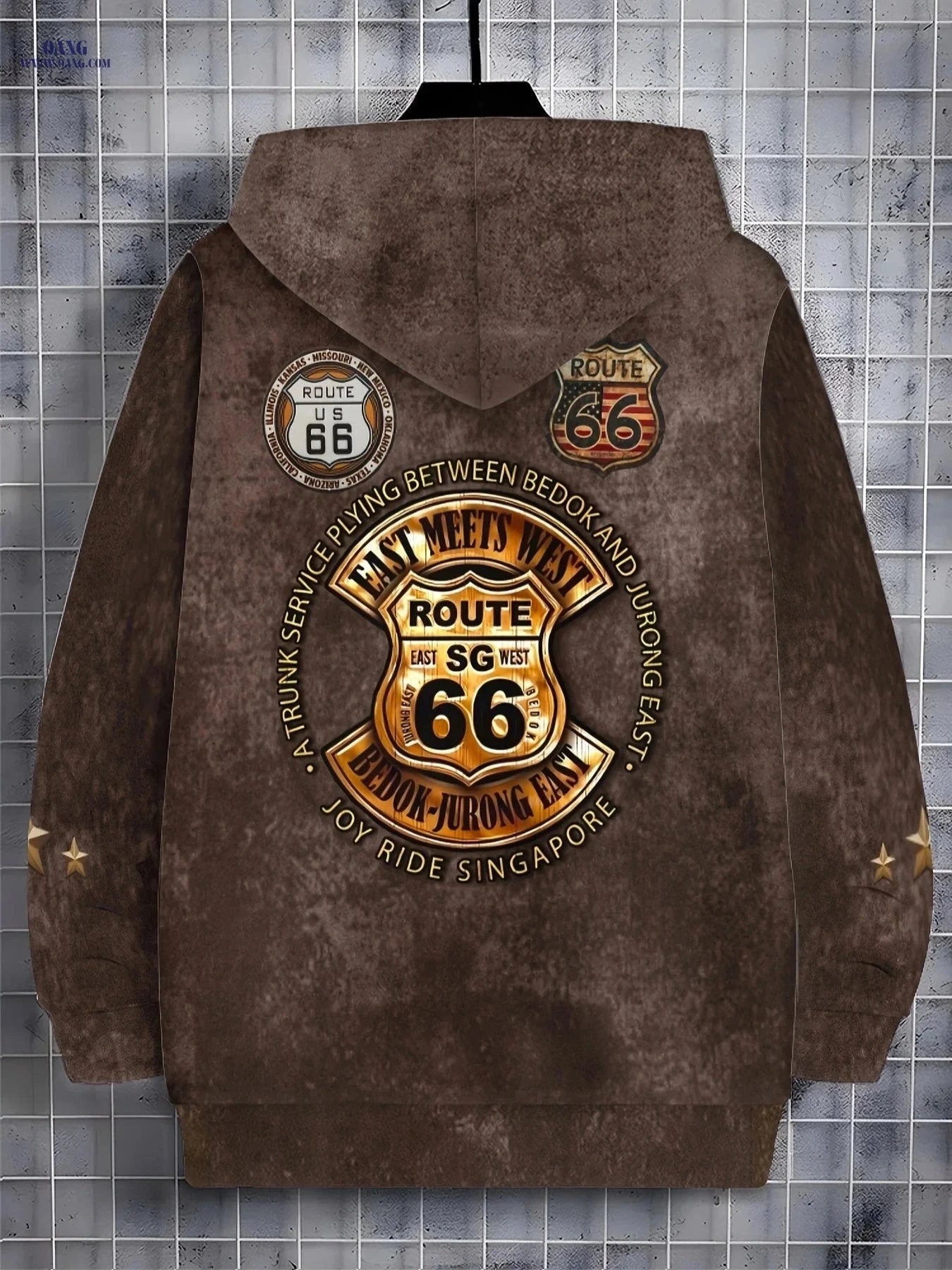 Classic Route 66 Men's Zip-Up Sports Jacket - Hooded for Fall/Winter   OAXG Multicolor / FR M