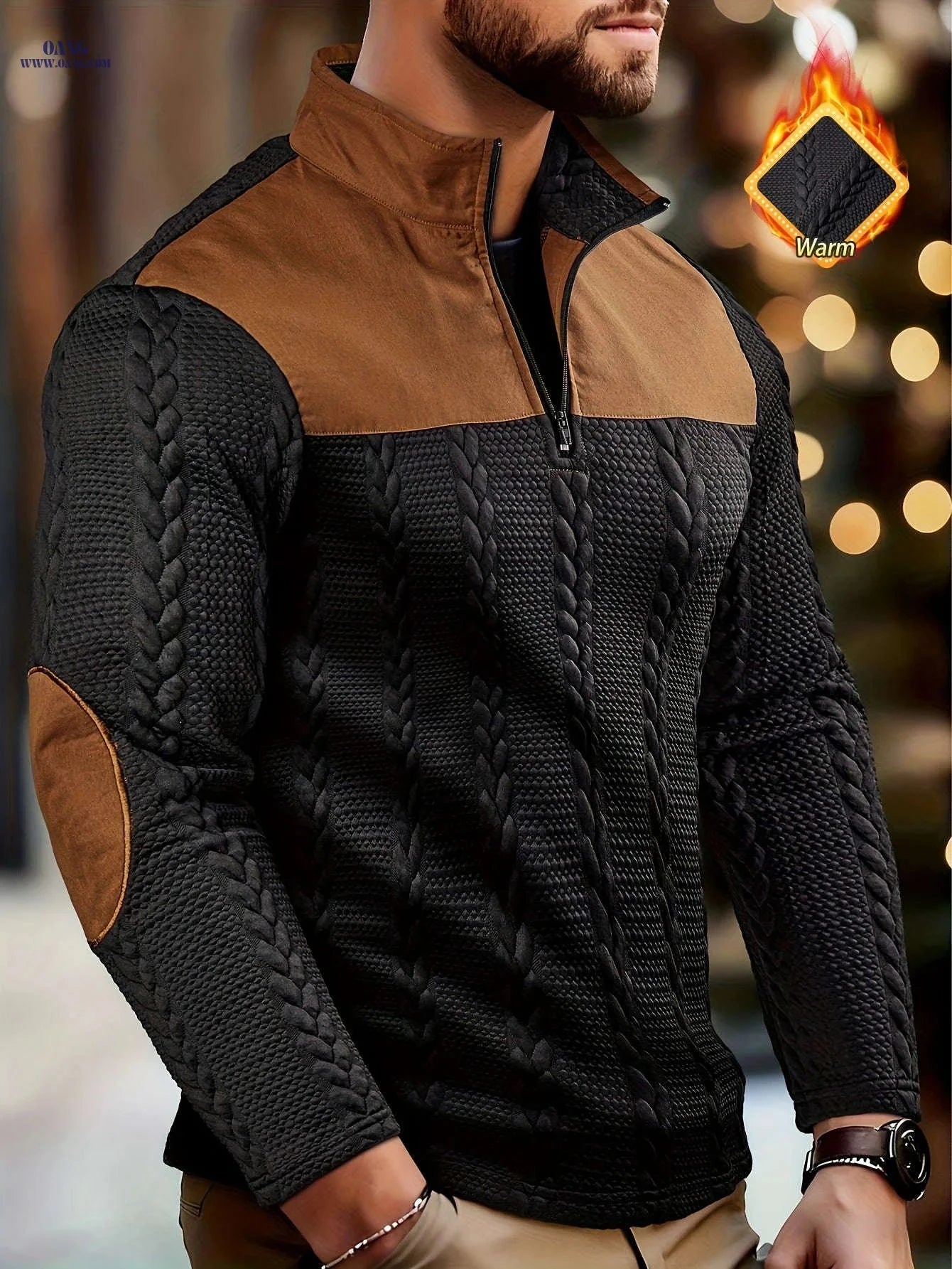 CLQWE Men's Casual Fashion Top - Henley Style for Autumn/Winter   OAXG Black / FR S