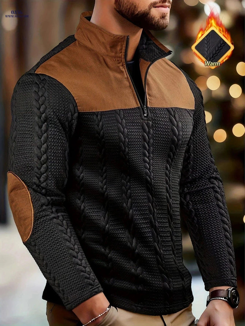 CLQWE Men's Casual Fashion Top - Henley Style for Autumn/Winter   OAXG Black / FR S