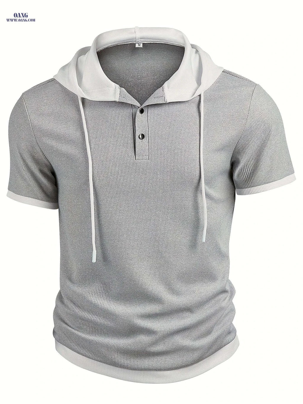 CLQWE Men's Casual Hooded Henley Shirt - Color Block, Short Sleeve   OAXG 