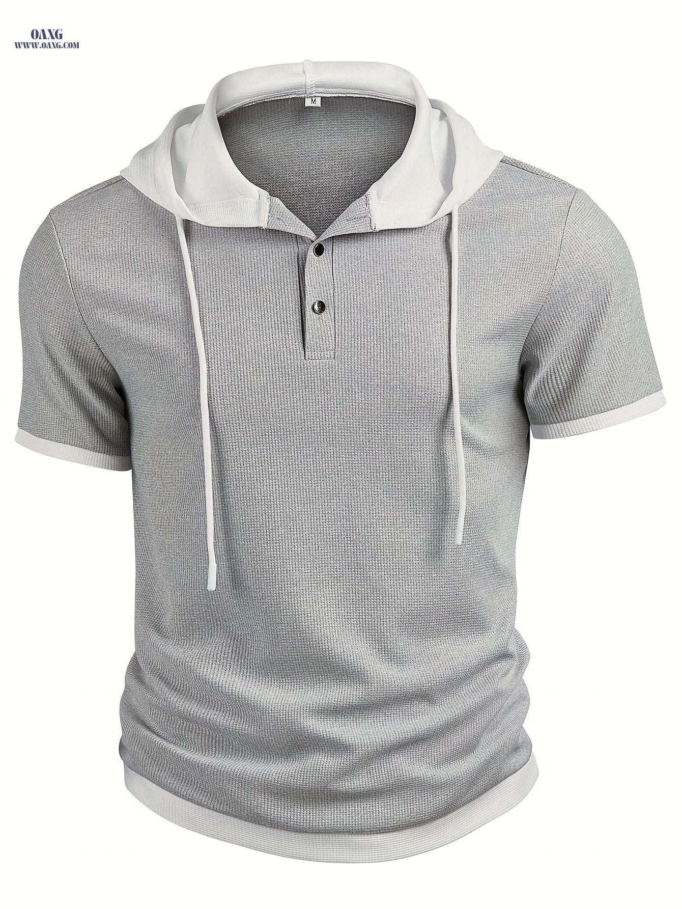 CLQWE Men's Casual Hooded Henley Shirt - Color Block, Short Sleeve   OAXG 