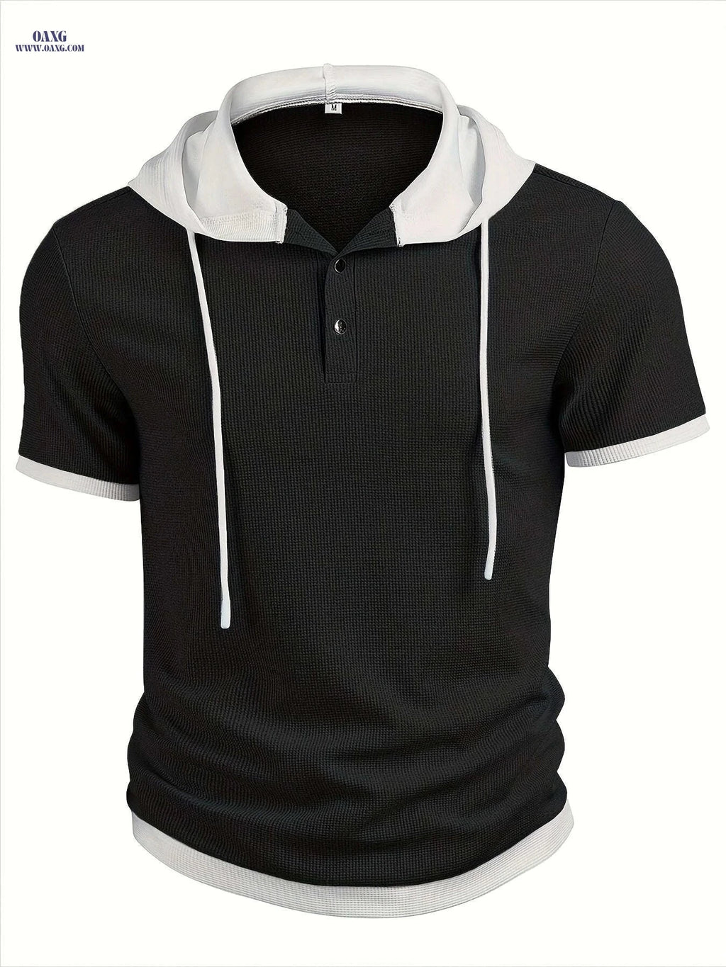 CLQWE Men's Casual Hooded Henley Shirt - Color Block, Short Sleeve   OAXG Silvery Grey / FR S