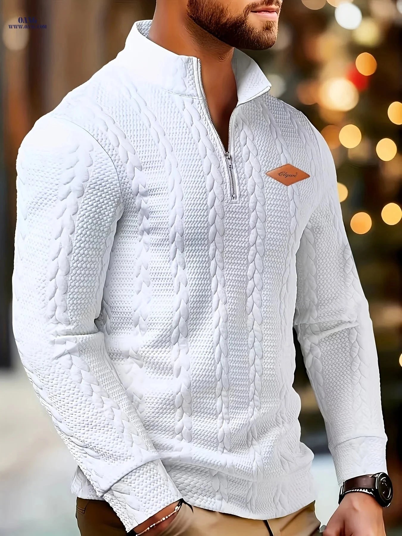 CLQWE Men's Casual Knitted Sweater - Long Sleeve, Zipper Detail   OAXG 