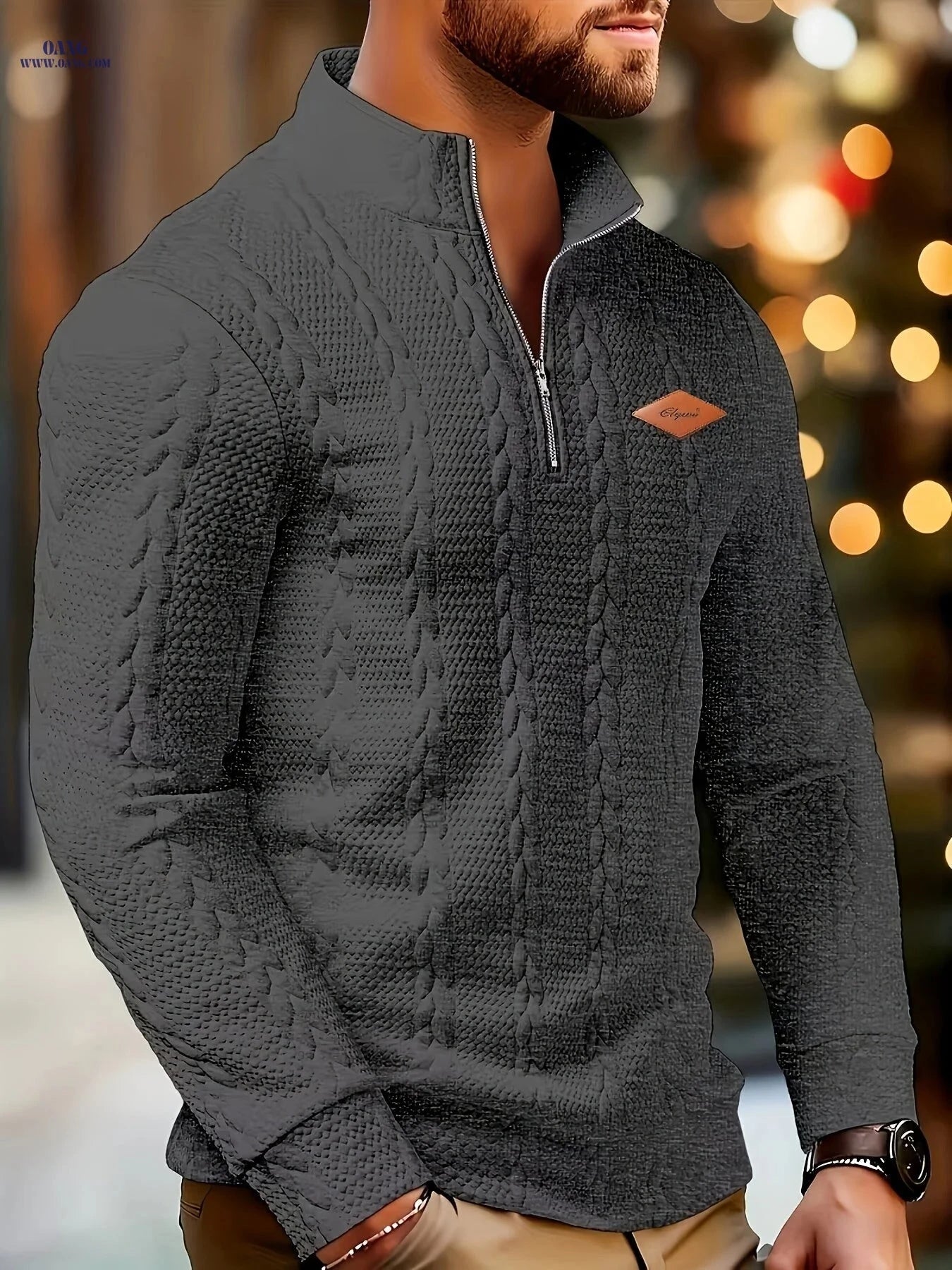 CLQWE Men's Casual Knitted Sweater - Long Sleeve, Zipper Detail   OAXG 
