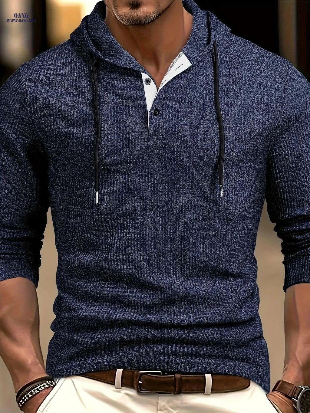 CLQWE Men's Color Block Hooded Henley Shirt - Long Sleeve Casual   OAXG Navy Blue / S