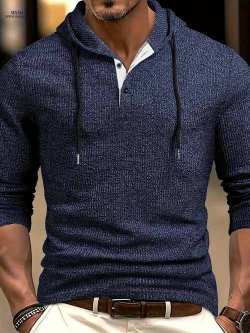 CLQWE Men's Color Block Hooded Henley Shirt - Long Sleeve Casual   OAXG Navy Blue / S