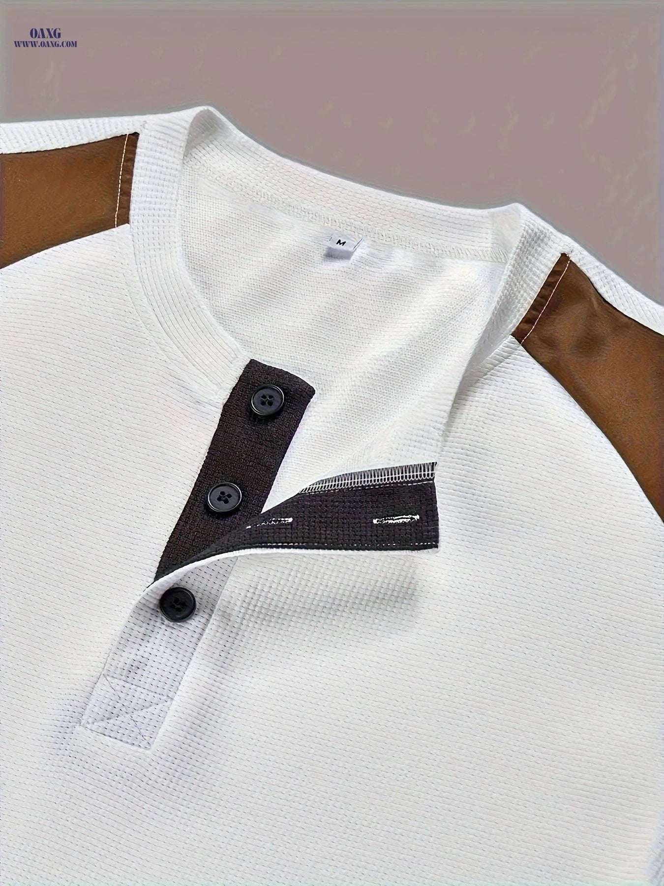 CLQWE Men's Color-Blocked Henley Shirt - Textured Waffle Casual Wear   OAXG 