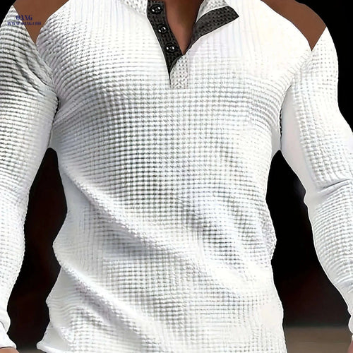 CLQWE Men's Color-Blocked Henley Shirt - Textured Waffle Casual Wear   OAXG 