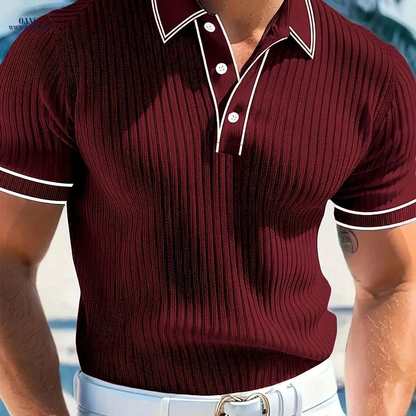 CLQWE Men's Color-Blocked Polo Shirt - Short Sleeve Casual Summer Wear   OAXG Navy Blue / FR S