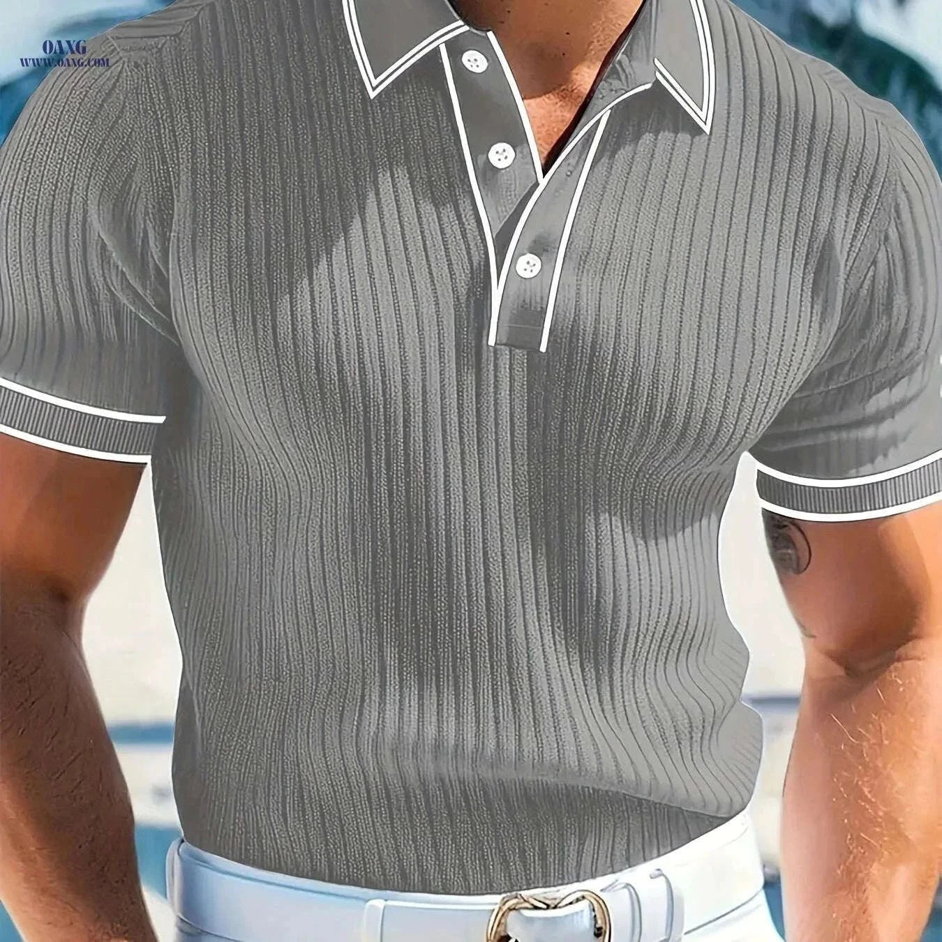 CLQWE Men's Color-Blocked Polo Shirt - Short Sleeve Casual Summer Wear   OAXG Navy Blue / FR S