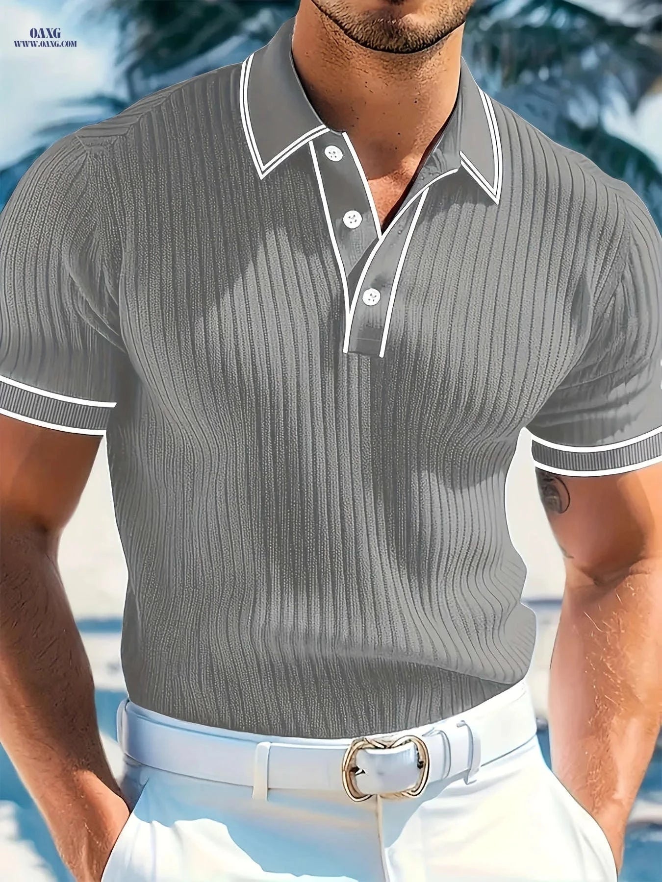 CLQWE Men's Color-Blocked Polo Shirt - Short Sleeve Summer Casual   OAXG Color of Navy blue / FR S