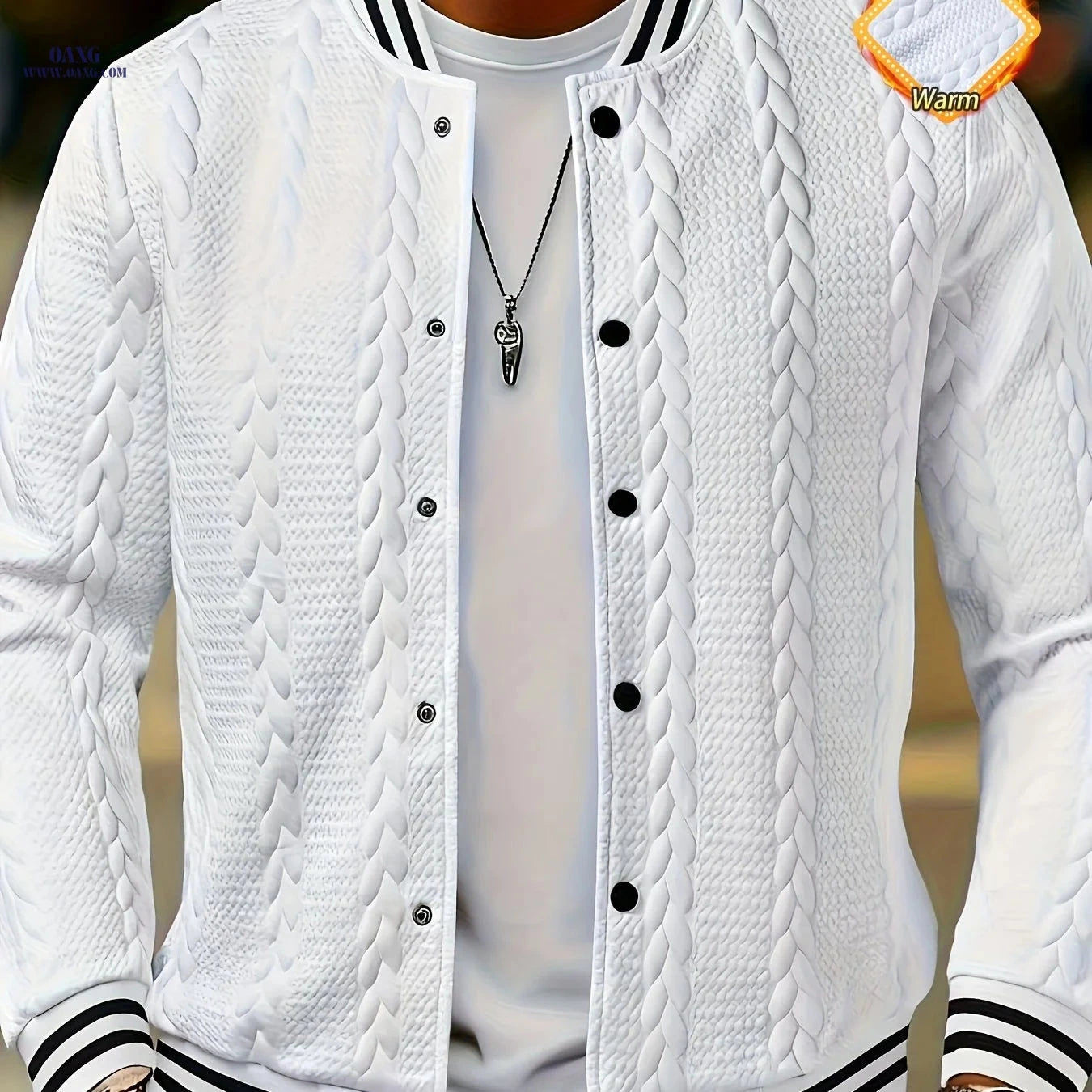 CLQWE Men's Fashion Jacket - Casual Autumn/Winter Knit Style   OAXG White / FR S