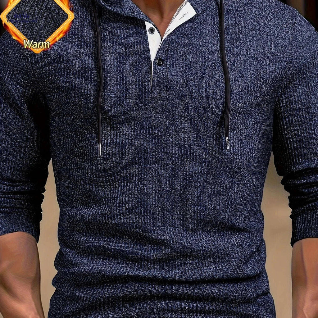 CLQWE Men's Hooded Henley Shirt - Stretch Color Block Design for Casual Wear   OAXG Navy Blue / FR S