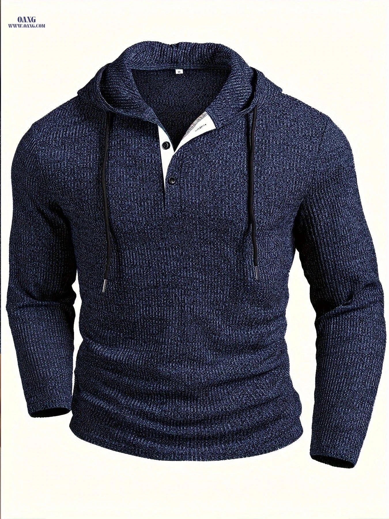 CLQWE Men's Hooded Henley Shirt - Stretch Color Block Design for Casual Wear   OAXG Navy Blue / FR S