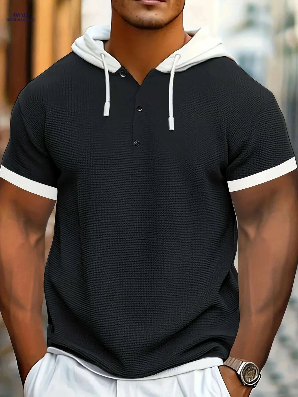 CLQWE Men's Summer Henley Shirt - Breathable Color Block Design   OAXG 