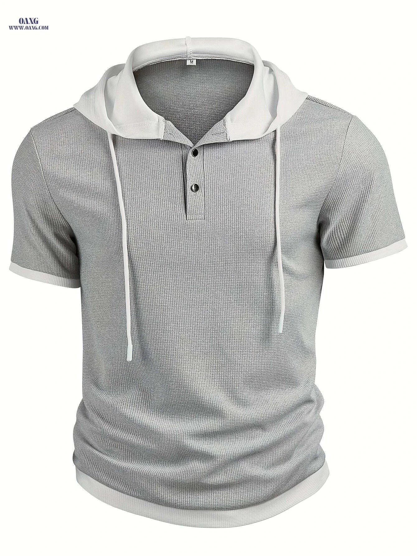 CLQWE Men's Summer Henley Shirt - Breathable Color Block Design   OAXG Silvery Grey / S