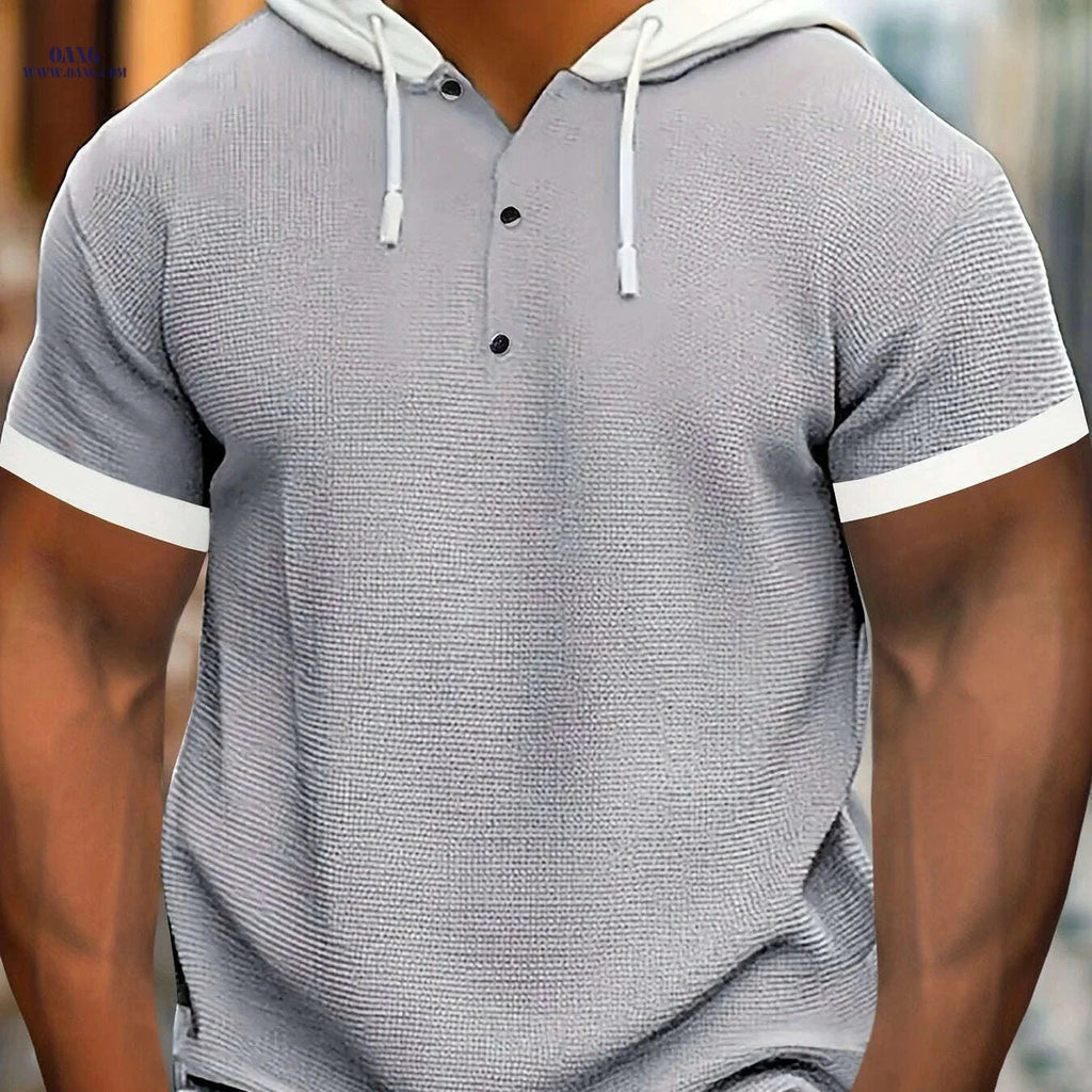 CLQWE Men's Summer Henley Shirt - Breathable Color Block Design   OAXG Silvery Grey / S