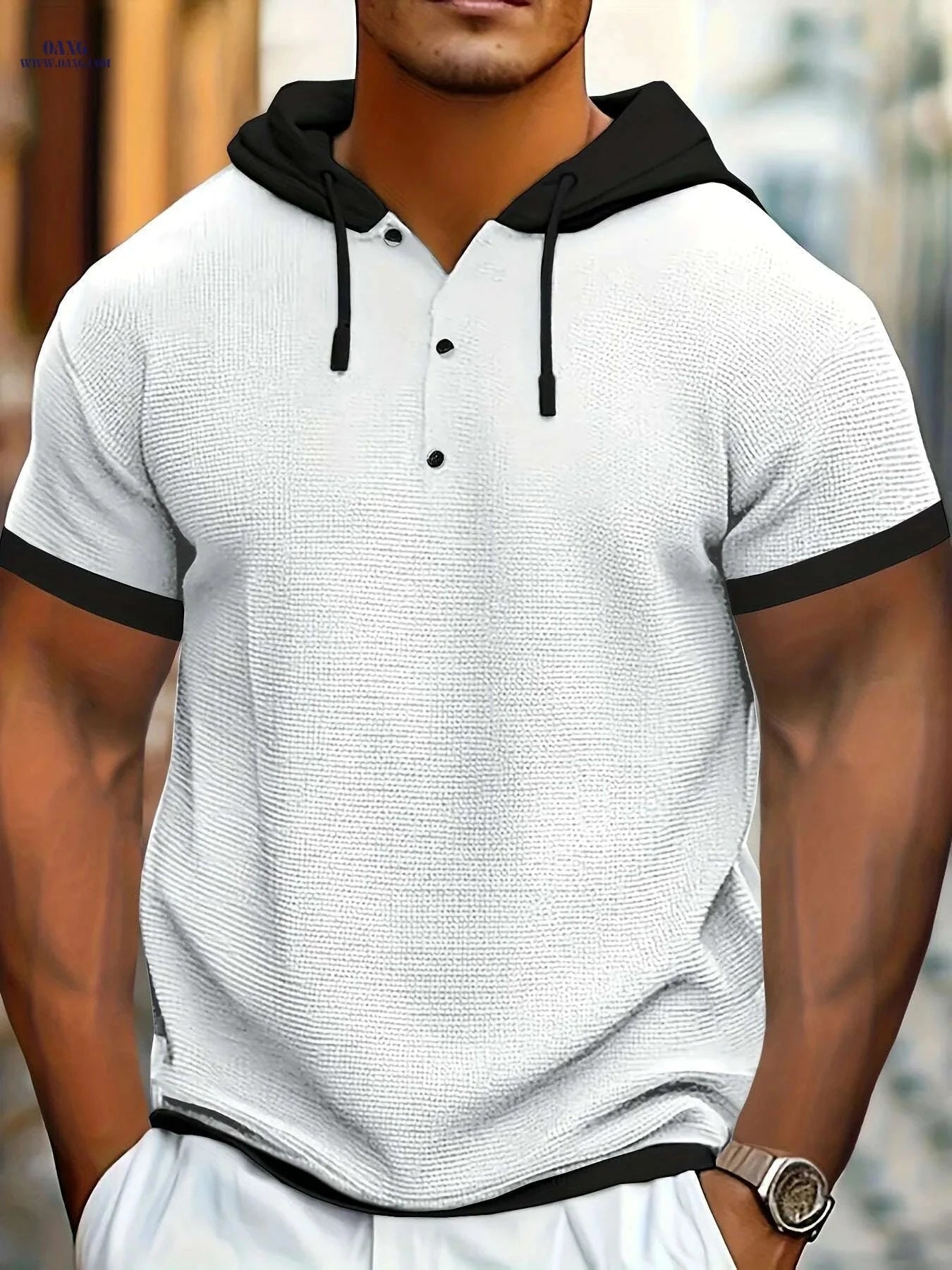 CLQWE Men's Summer Henley Shirt - Breathable Color Block Design   OAXG Silvery Grey / S
