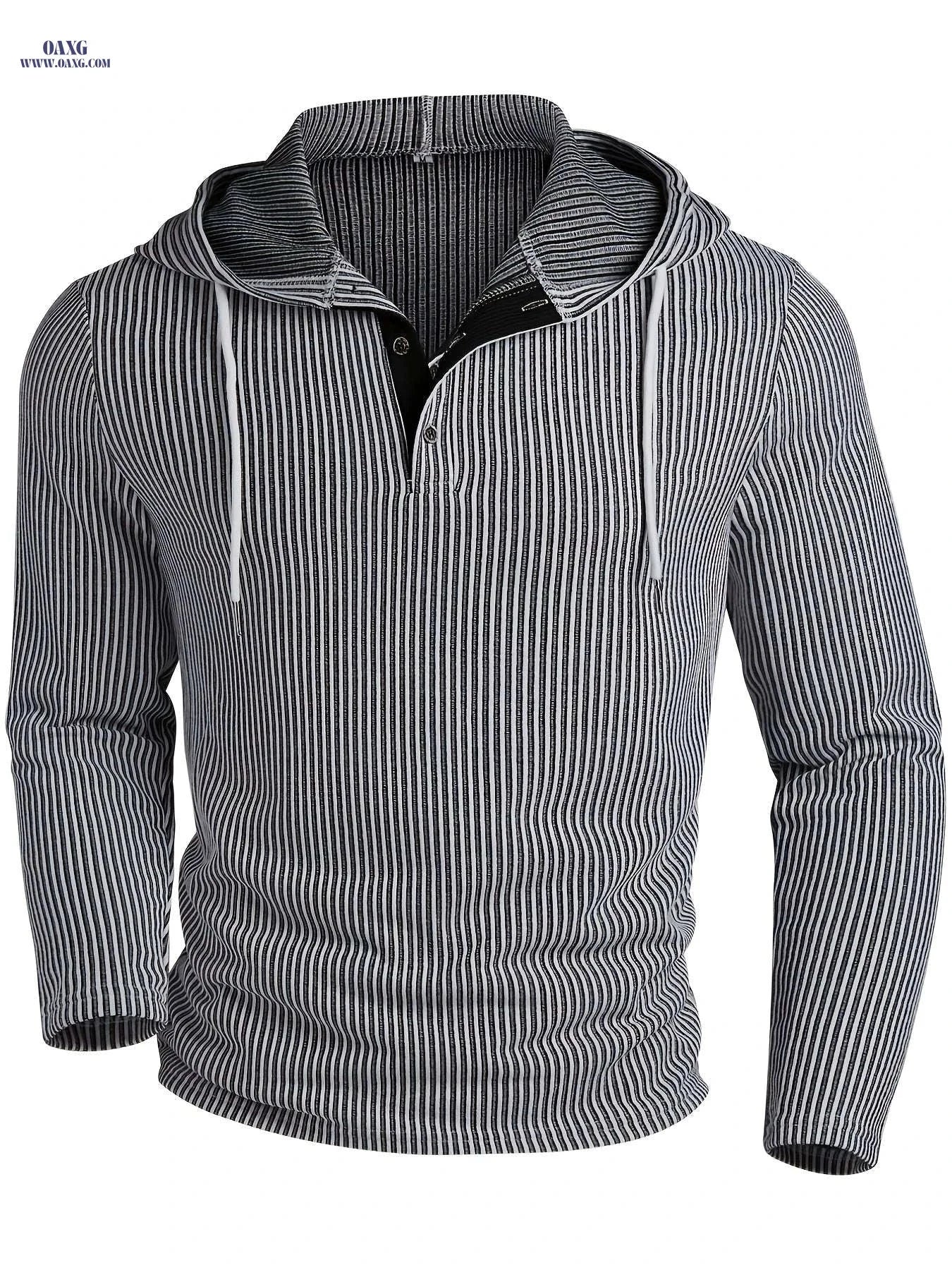 CLQWE Men's Two-Tone Ribbed Hooded Henley Shirt - Casual Fall Style   OAXG Grey / FR S