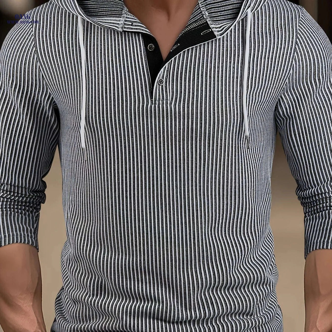 CLQWE Men's Two-Tone Ribbed Hooded Henley Shirt - Casual Fall Style   OAXG Grey / FR S