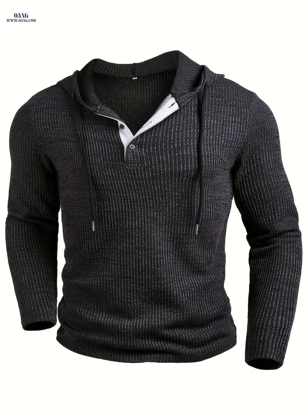 CLQWE Men's Two-Tone Ribbed Hooded Henley Shirt - Casual Fall Style   OAXG Grey / FR S