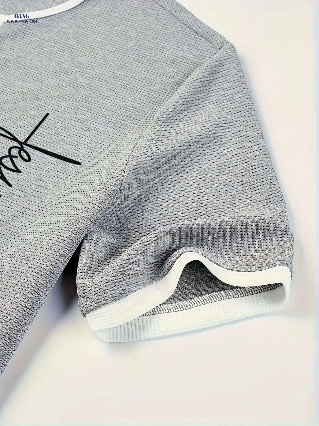 CLQWE Men's V-Neck "FAITH" Waffle Knit T-Shirt - Casual Summer Top   OAXG Grey / FR S