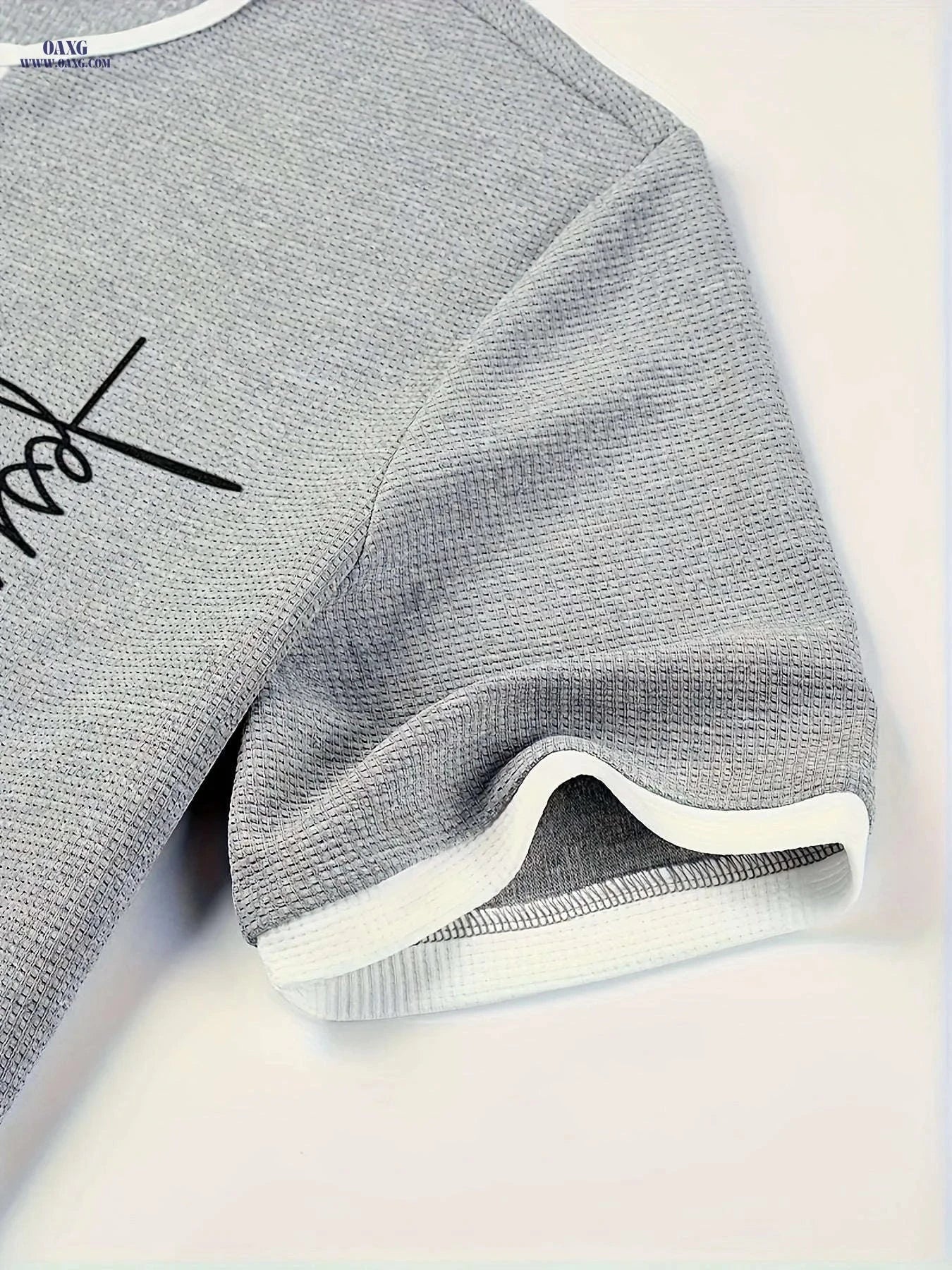 CLQWE Men's V-Neck "FAITH" Waffle Knit T-Shirt - Casual Summer Top   OAXG Grey / FR S