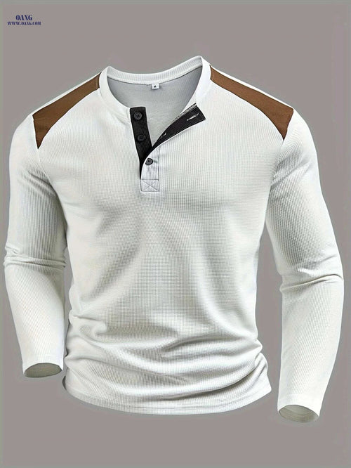 CLQWE Men's Waffle-Knit Henley Shirt - Casual Long Sleeve Top   OAXG White / S