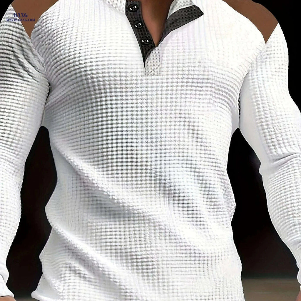 CLQWE Men's Waffle-Knit Henley Shirt - Casual Long Sleeve Top   OAXG White / S