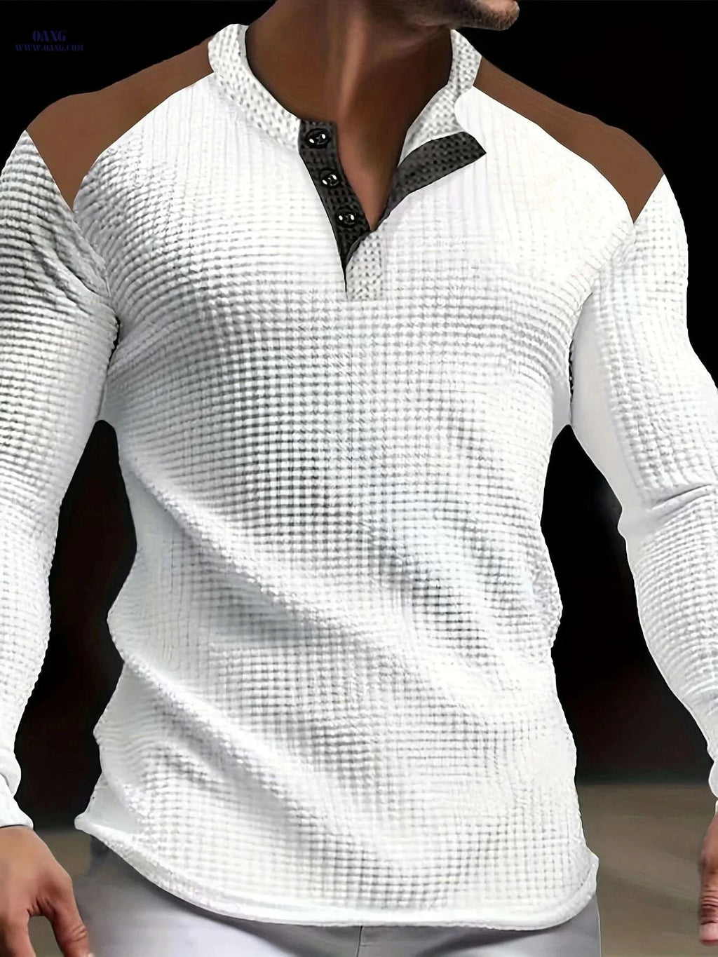 CLQWE Men's Waffle-Knit Henley Shirt - Casual Long Sleeve Top   OAXG White / S