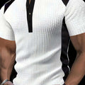 CLQWE Men's Waffle-Knit Henley Shirt - Color Block, Short Sleeves   OAXG 