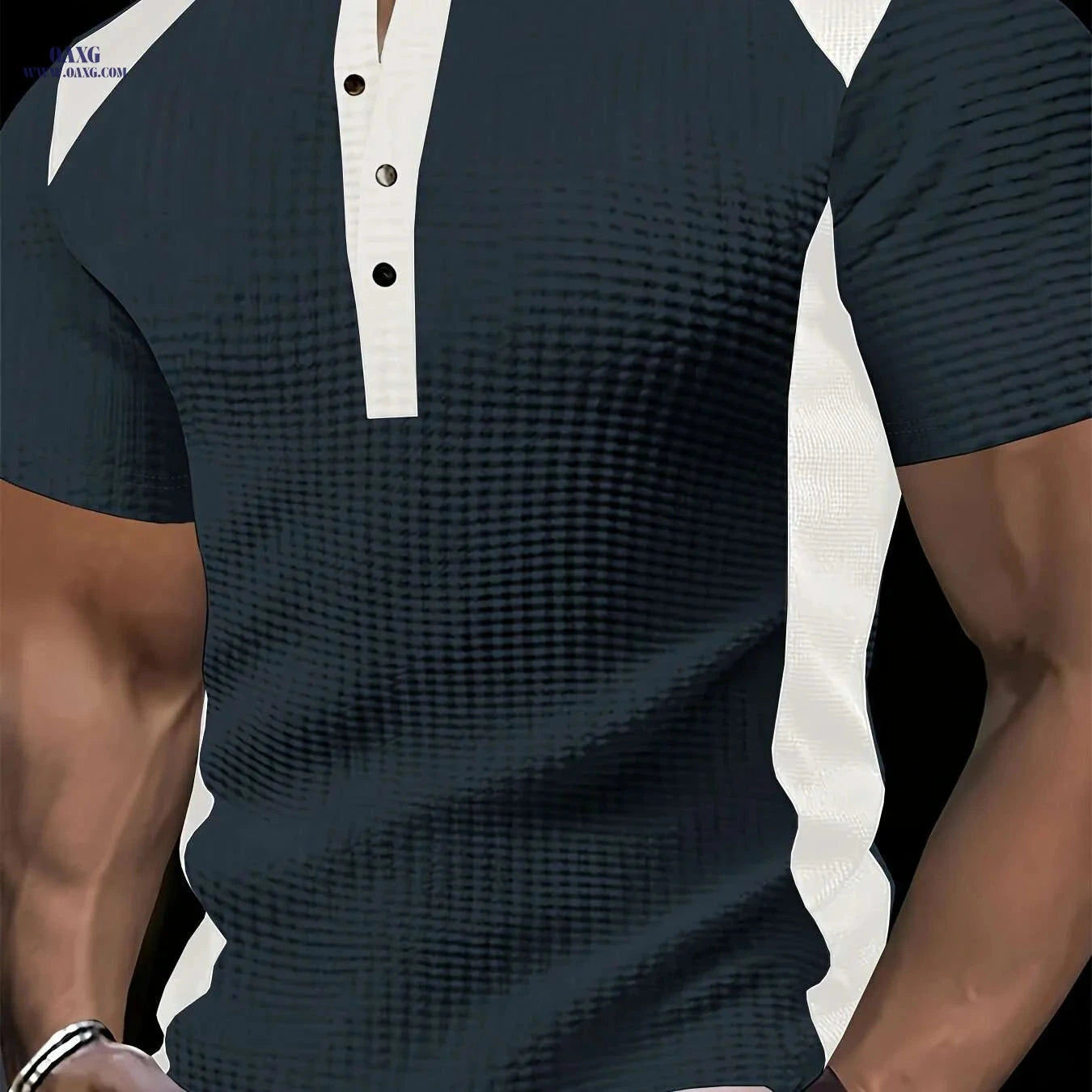 CLQWE Men's Waffle-Knit Henley Shirt - Color Block, Short Sleeves   OAXG White / S