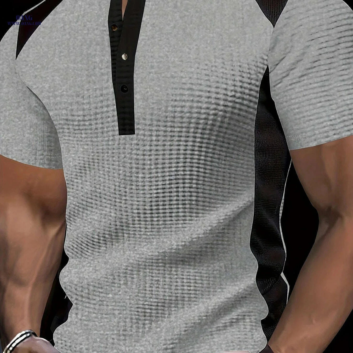 CLQWE Men's Waffle-Knit Henley Shirt - Color Block, Short Sleeves   OAXG White / S