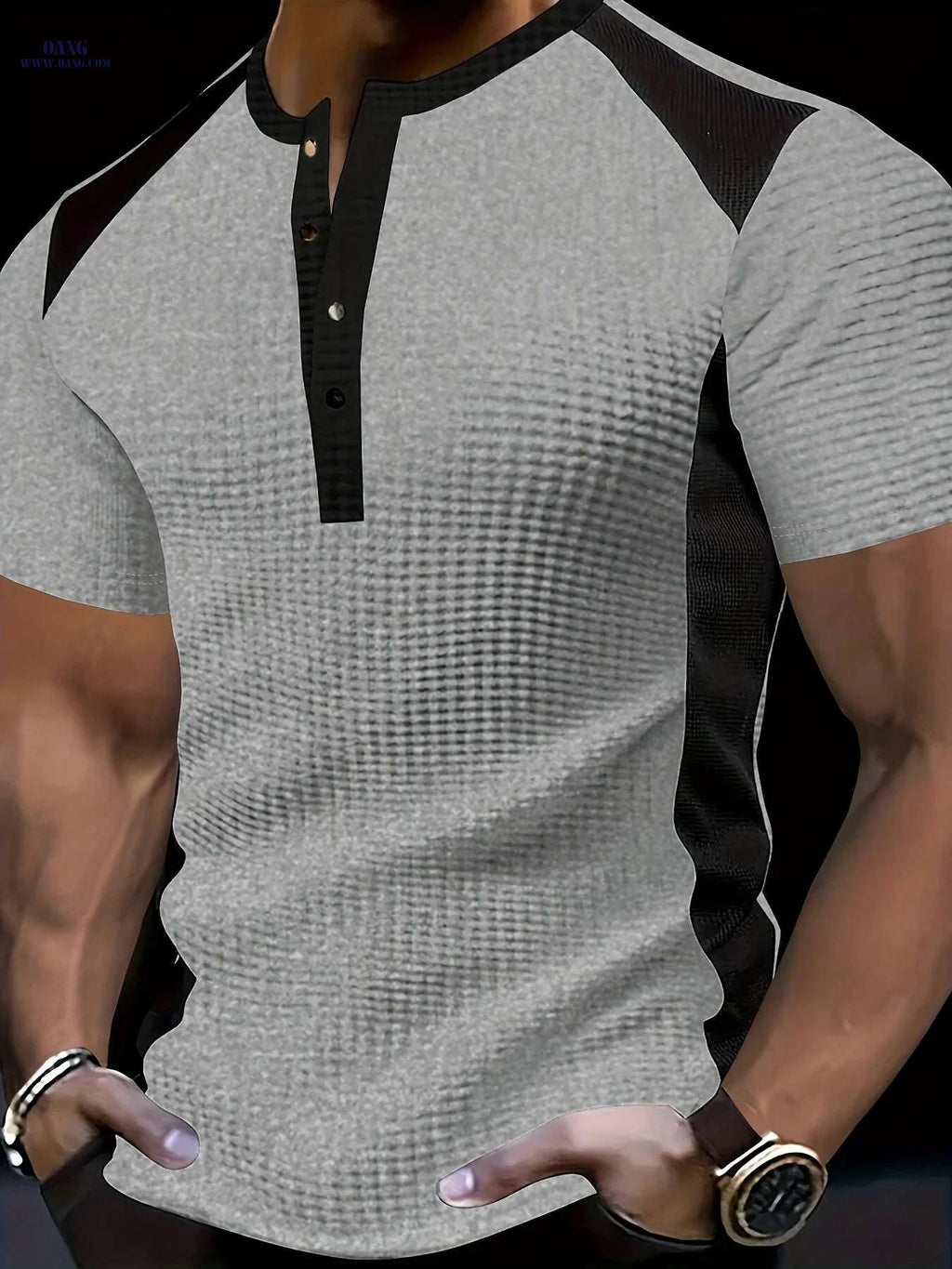 CLQWE Men's Waffle-Knit Henley Shirt - Color Block, Short Sleeves   OAXG White / S