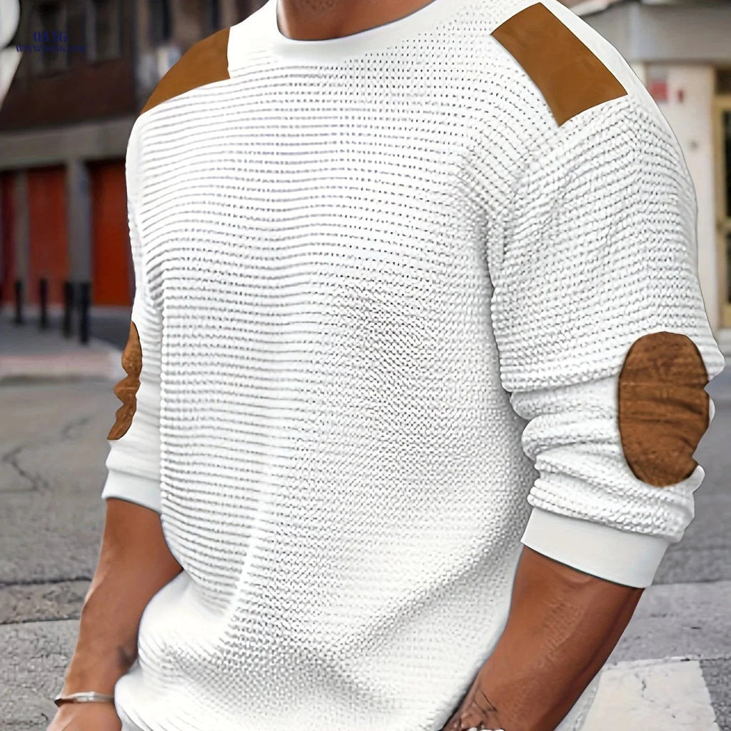 CLQWE Men's Waffle Knit Sweatshirt - Color Block with Patches   OAXG 
