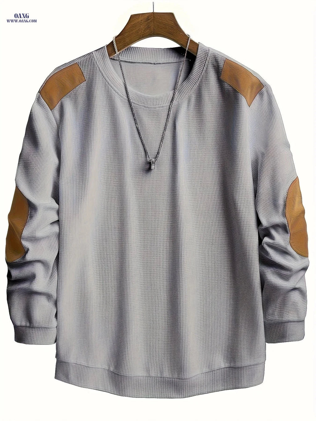CLQWE Men's Waffle Knit Sweatshirt - Color Block with Patches   OAXG 
